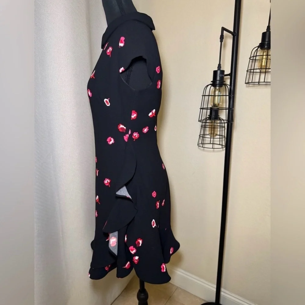 Kate Spade Black Floral Mini Dress Peter Pan Collar Ruffle Size 4